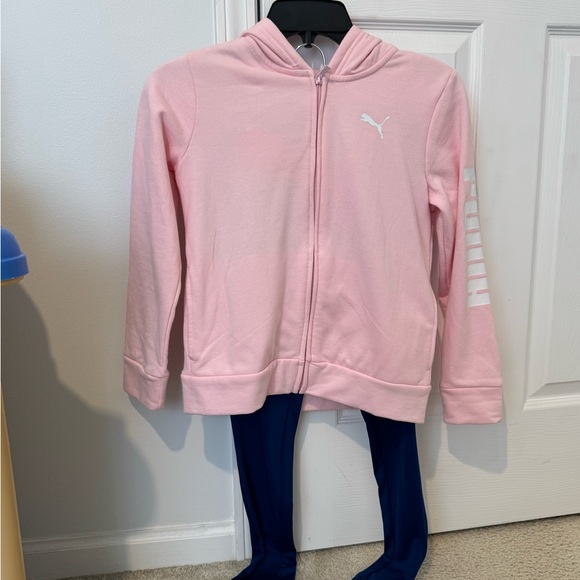 PUMA Girls 3-Piece Set Hoodie + Leggings + Bonus Tee | Pink/Navy | Size 8–10 - Picture 2 of 16